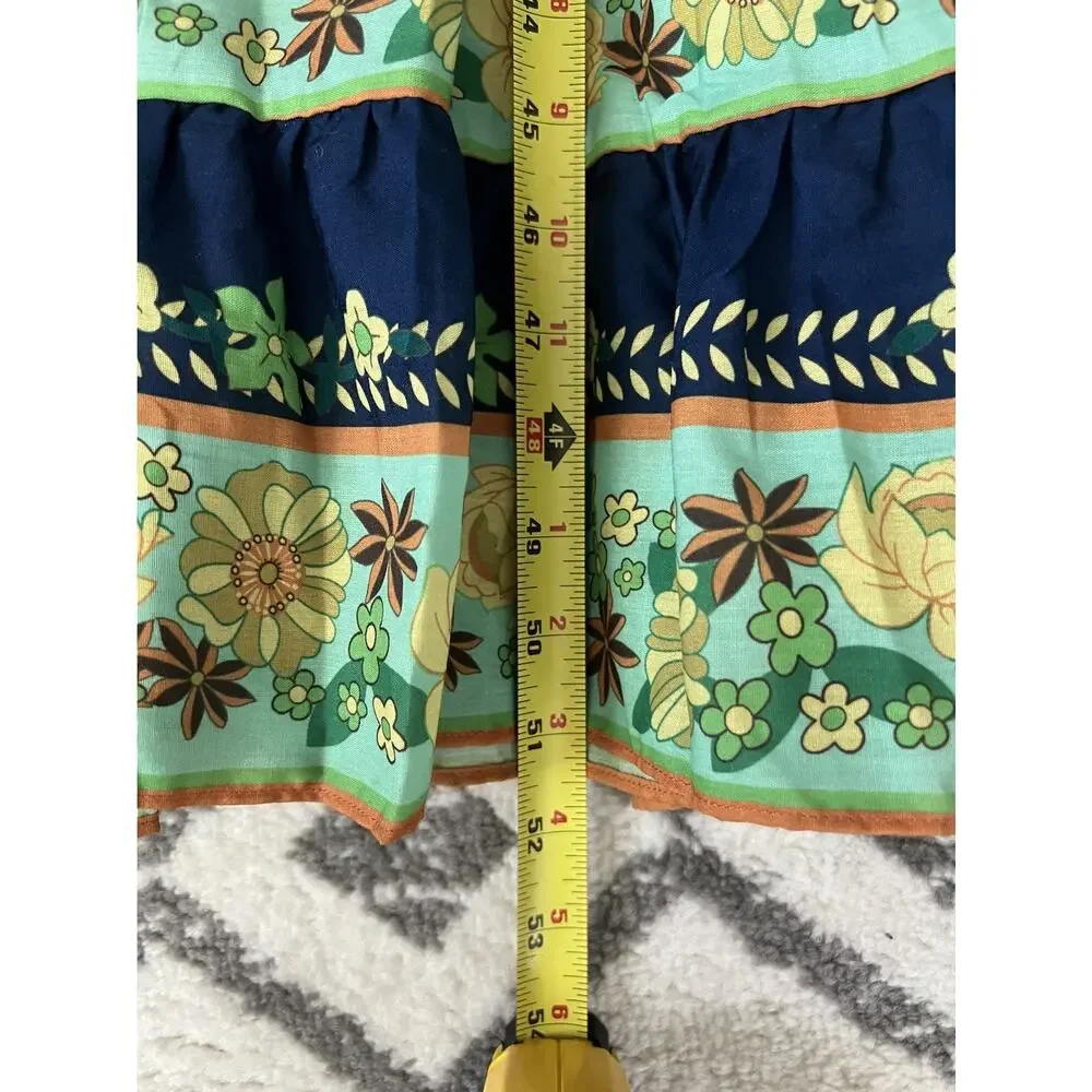 LUXXEL Navy Floral Puff Sleeve Button Front Tiered Maxi Dress Sz M NWT - Picture 16 of 16